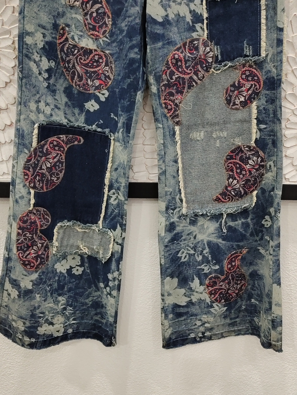 Oli & Hali Blue Floral Patchwork Paisley Vintage Wash Wide Leg Jeans - Picture 5 of 10